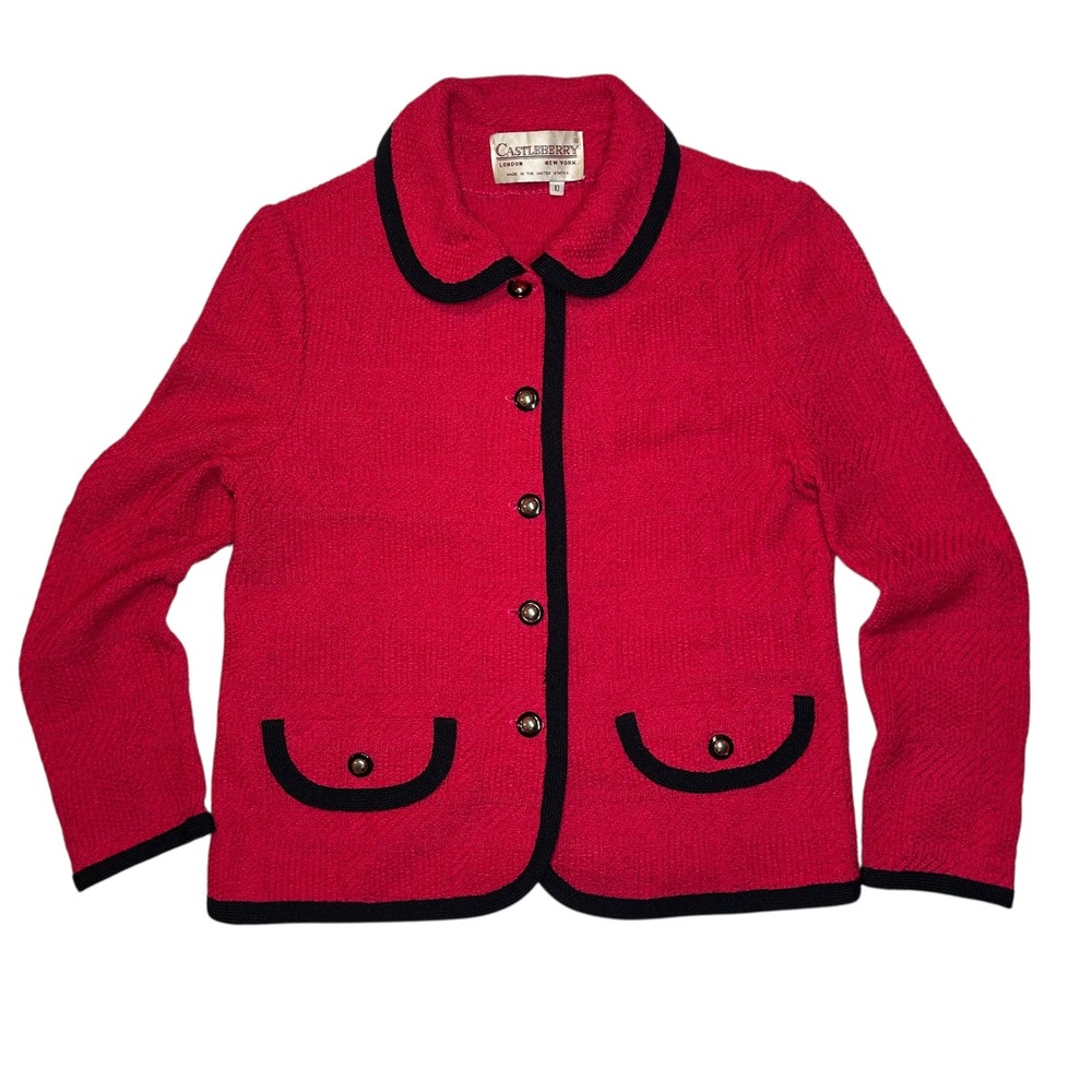 Castleberry Red / Black Trim Knit Blazer Jacket Women's‎ Size 10